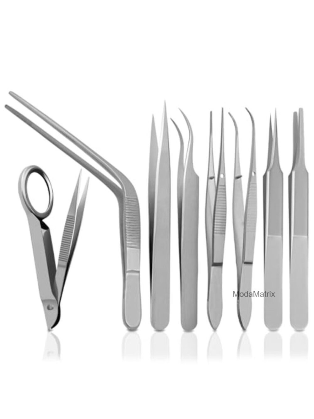 Stainless Steel Fine Point Tweezers Set Straight Curved Forceps 8 Pc